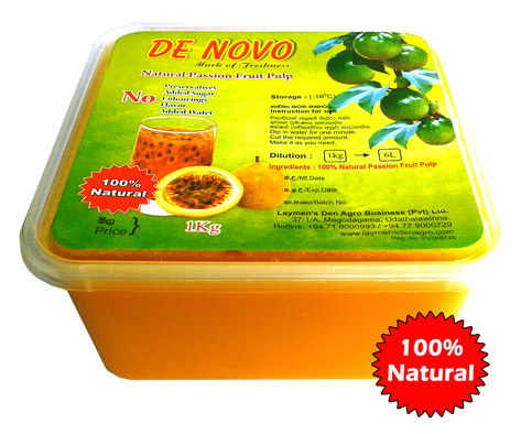 De Novo Brand Fresh Passion Fruit Pure Pulp without Seeds